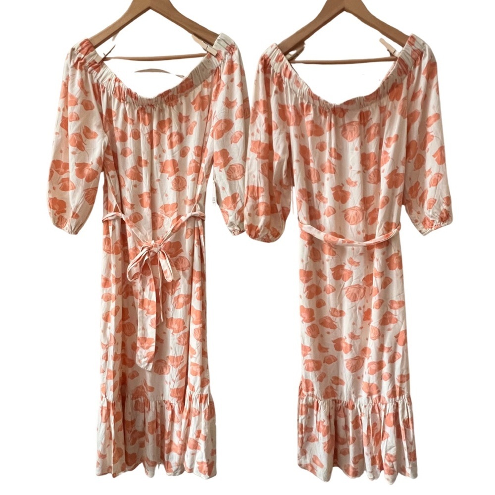 NWT A.N.A (ana) Coral Floral Print Off-Shoulder, adjustable belt Dress, large